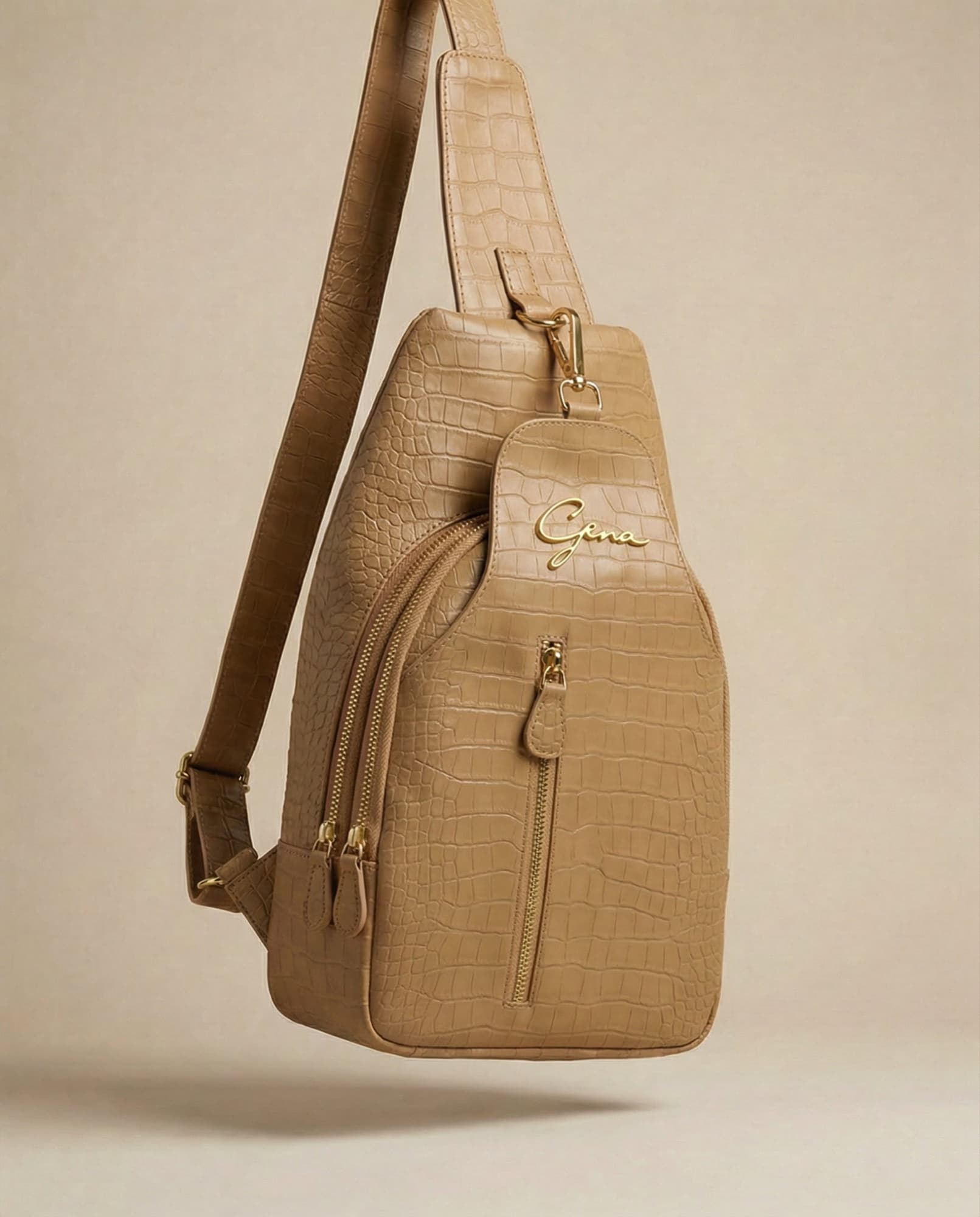 Beige sling bag, studio