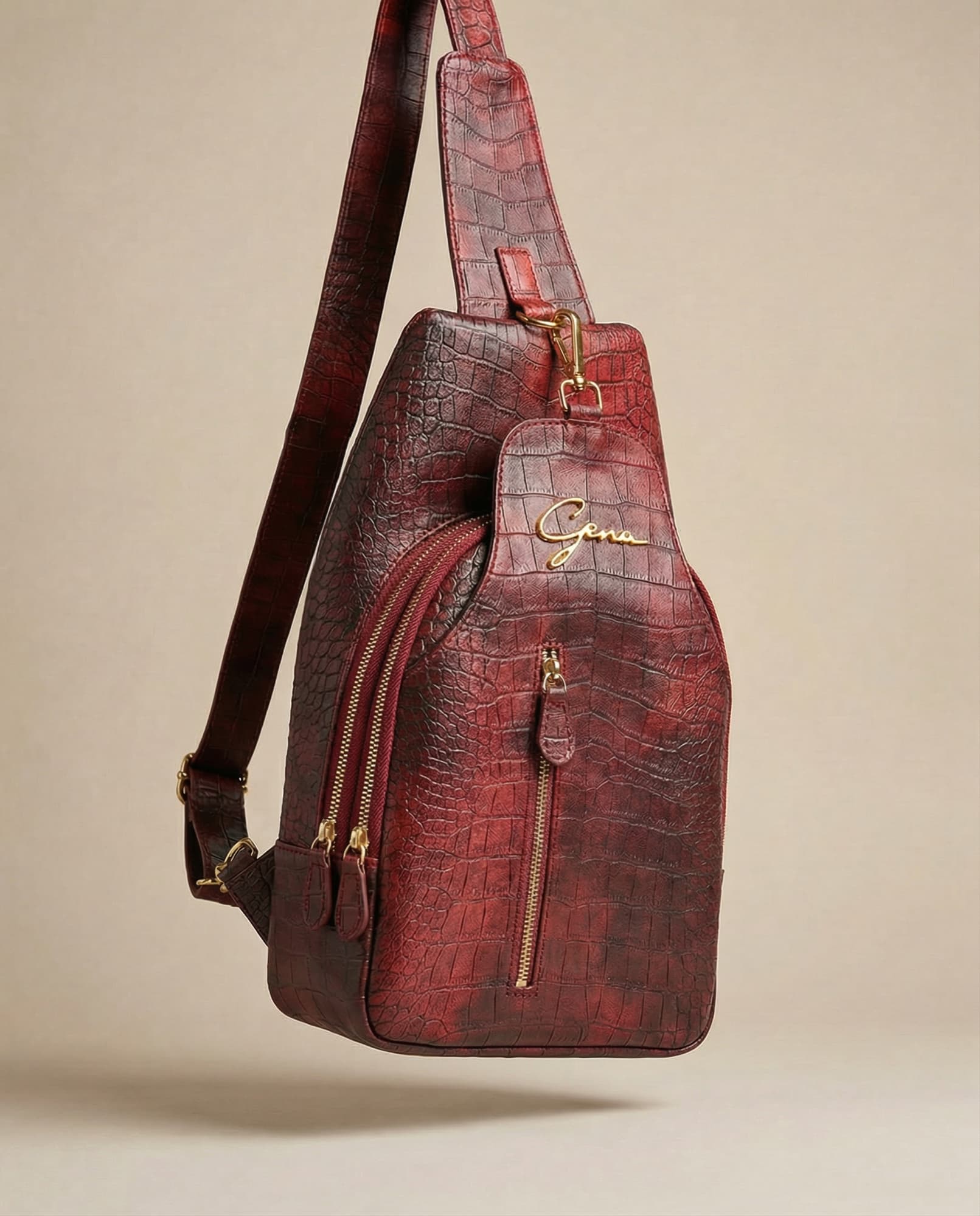 Red sling bag, studio