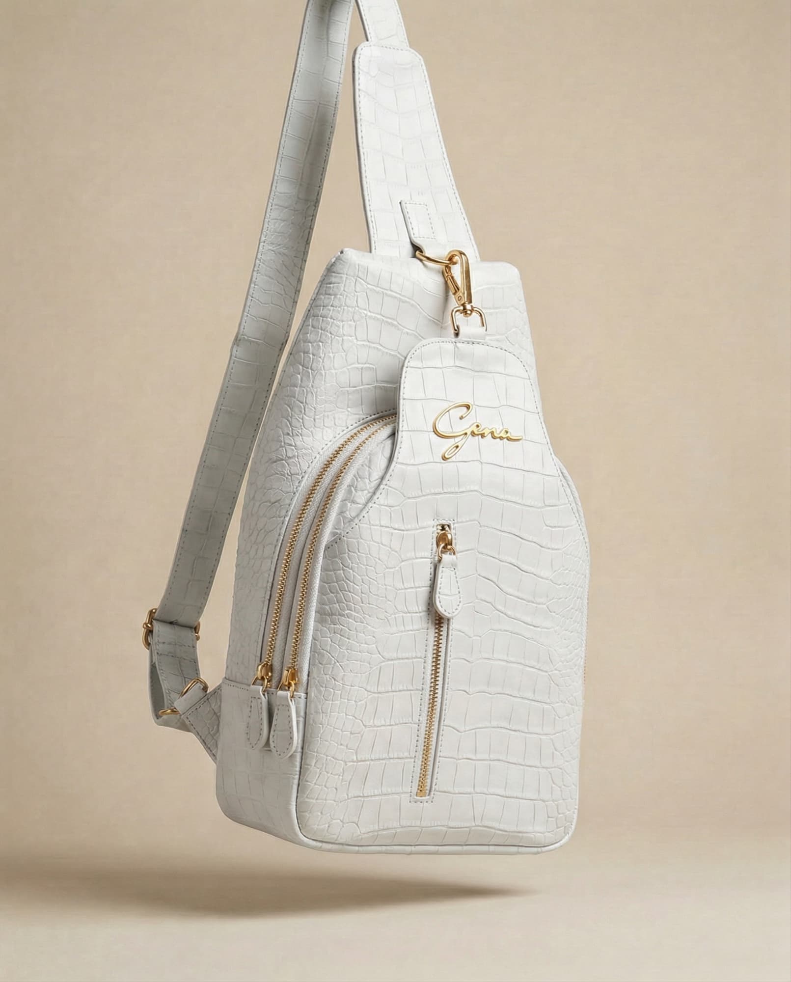 White sling bag, studio